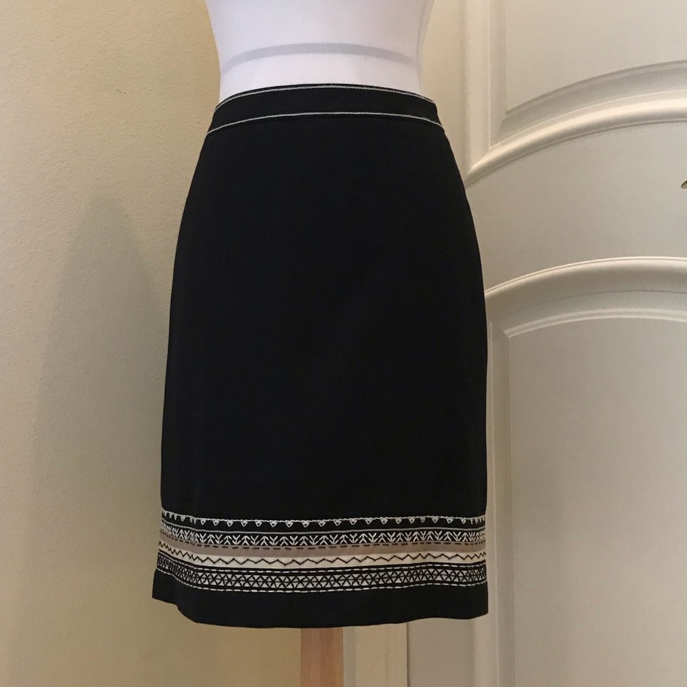 NWT Loft black skirt with embroidered hem details.